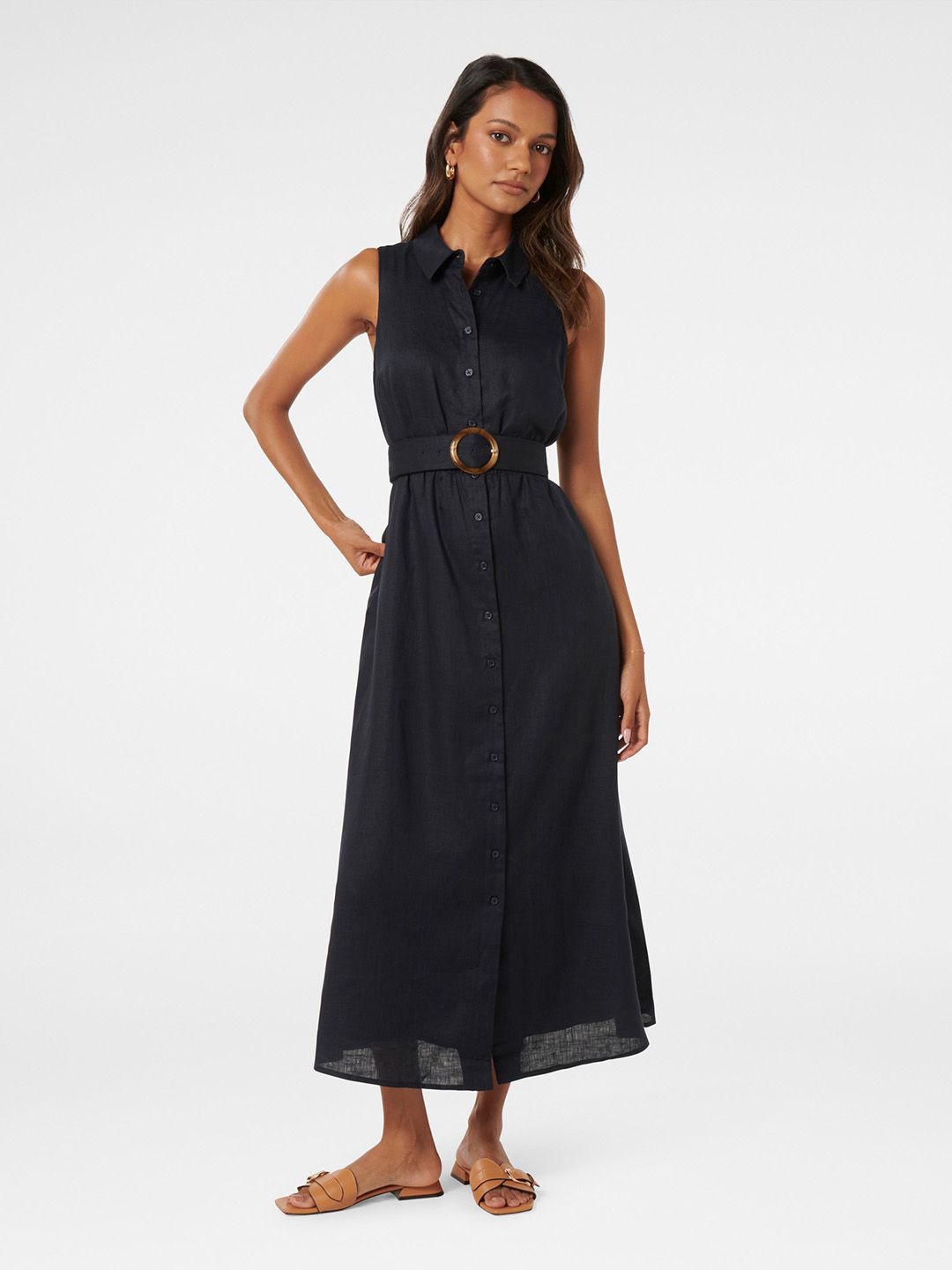 

Forever New Linen Shirt Maxi Dress, Navy blue