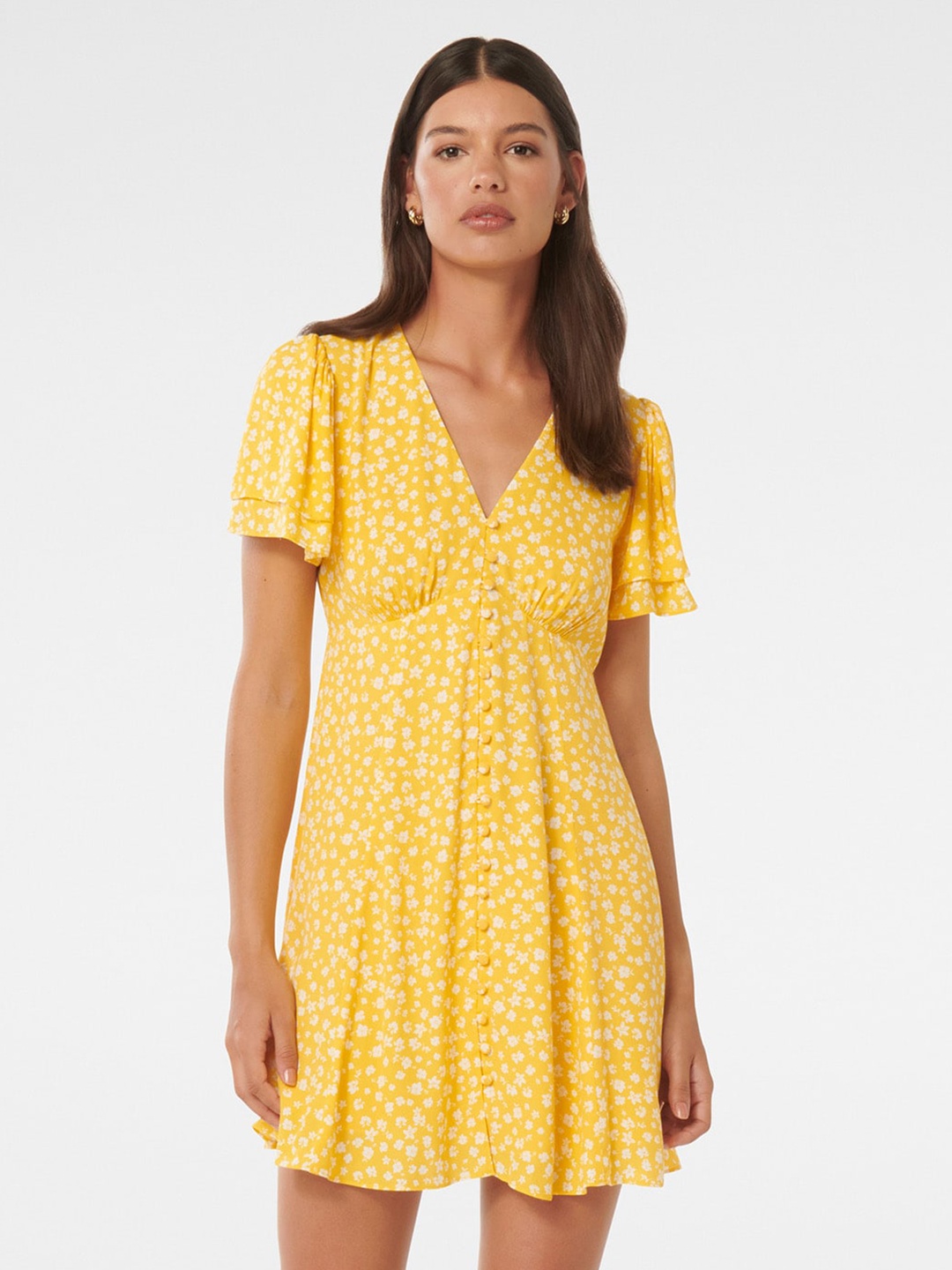 

Forever New Floral Print Flared Sleeve Fit & Flare Dress, Cream