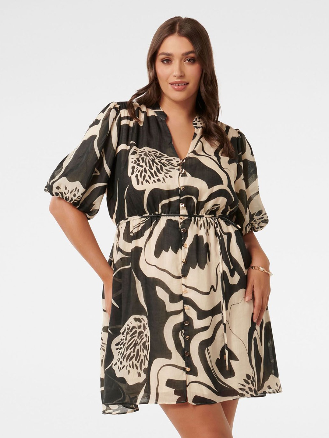 

Forever New Print Fit & Flare Dress, Black