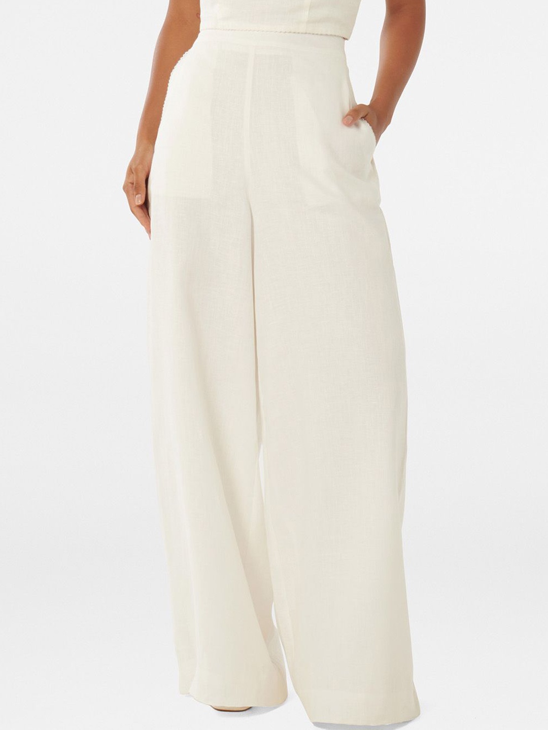 

Forever New Women Relaxed Regular Fit High-Rise Linen Wide Leg Trousers, White