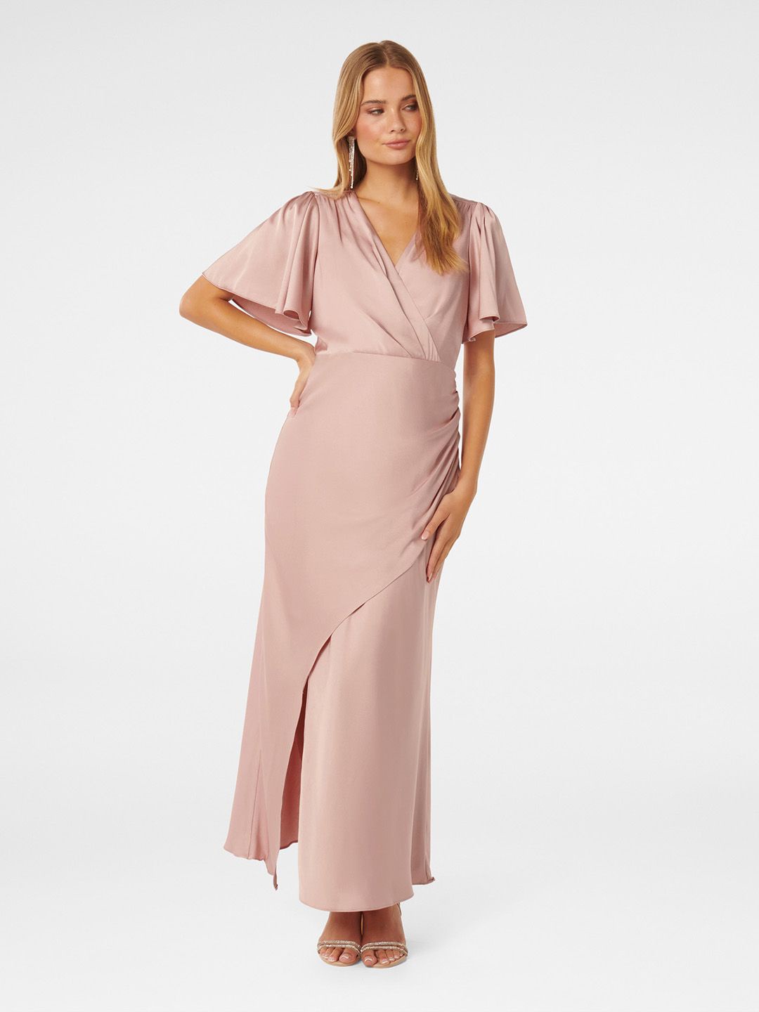 

Forever New Flared Sleeve Satin Maxi Dress, Pink