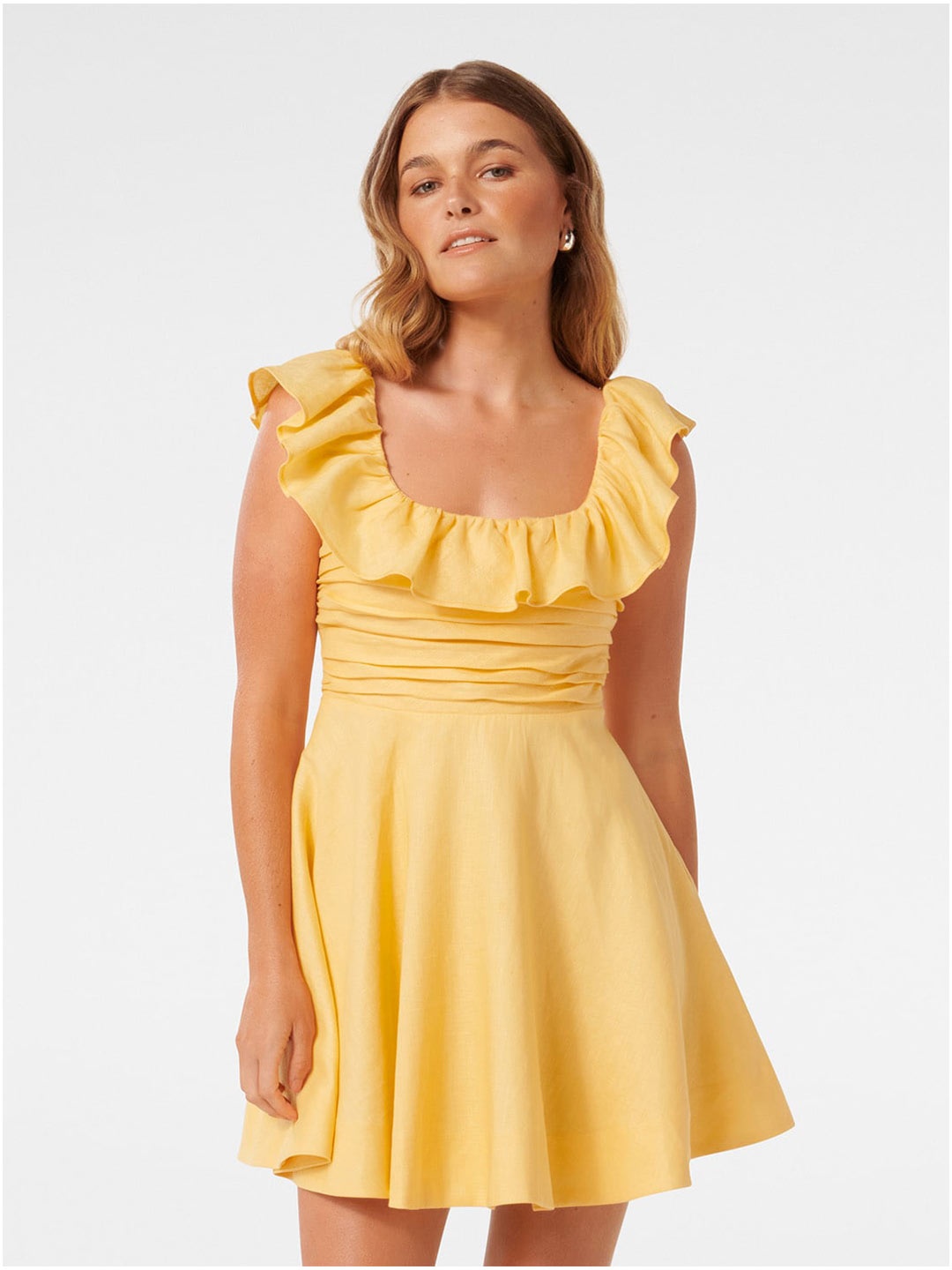 

Forever New Flutter Sleeve Linen Fit & Flare Dress, Yellow