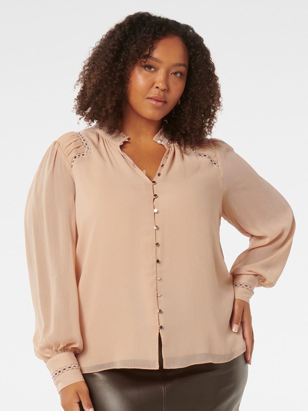 

Forever New Women Solid Mandarin Collar Shirt Style Top, Pink