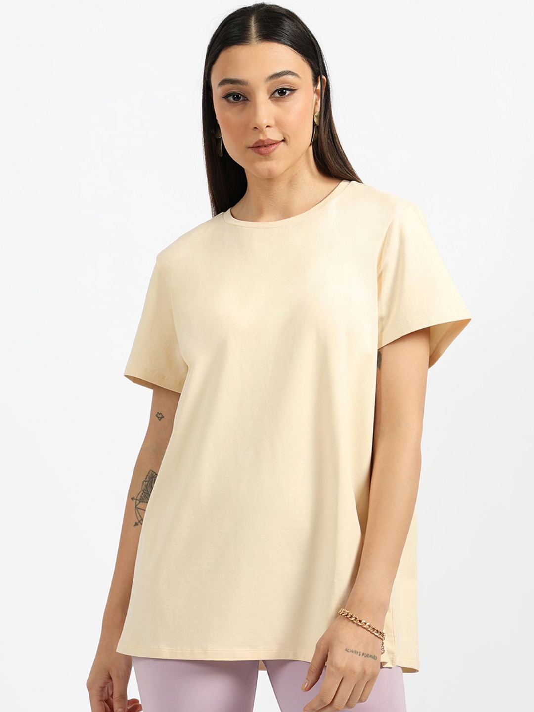 

Blissclub Women Round Neck Moisture Wicking Raw Edge The Last Boyfriend T-shirt, Beige
