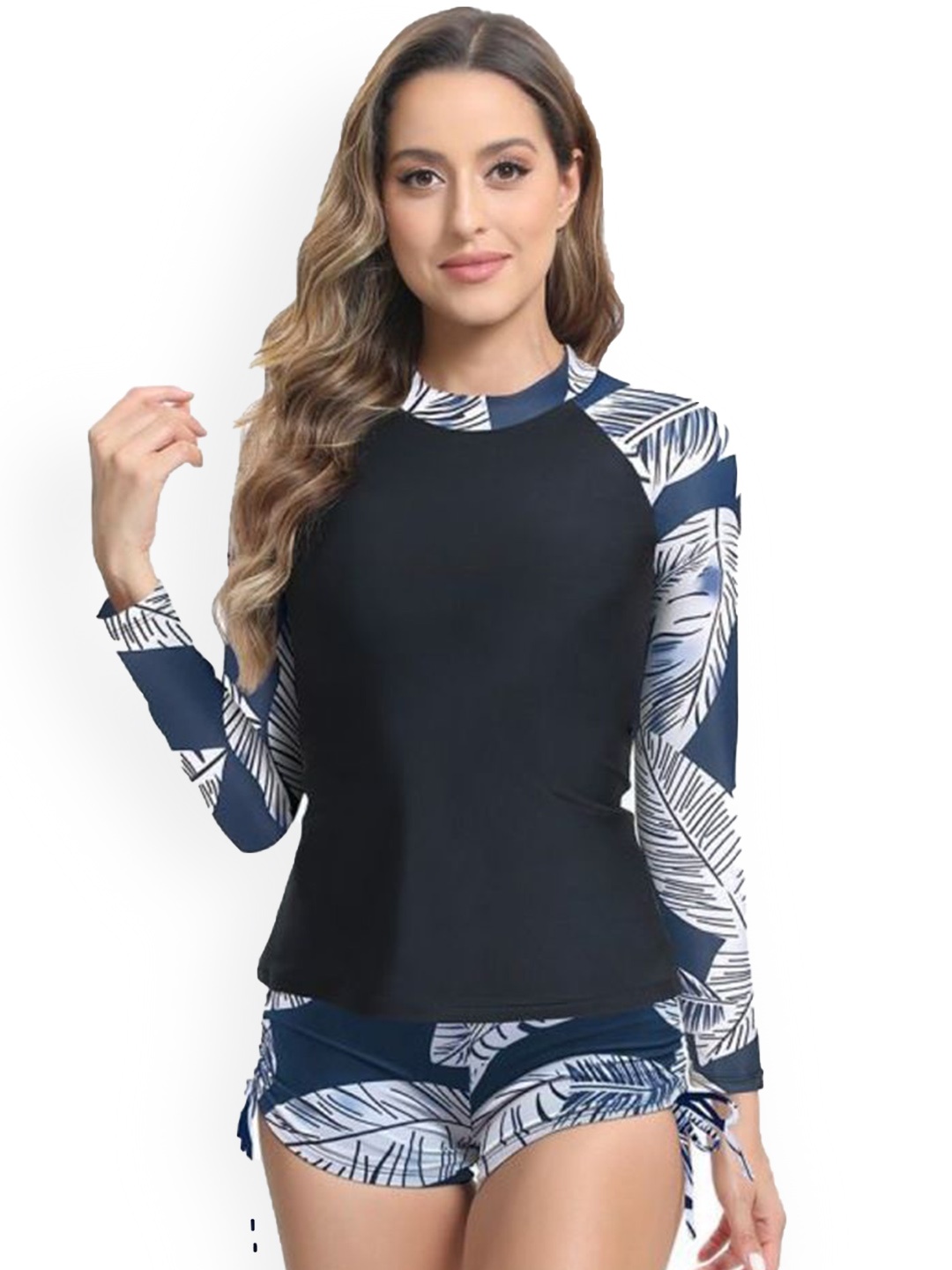 

Addery Floral Printed Round Neck Top & Shorts, Navy blue