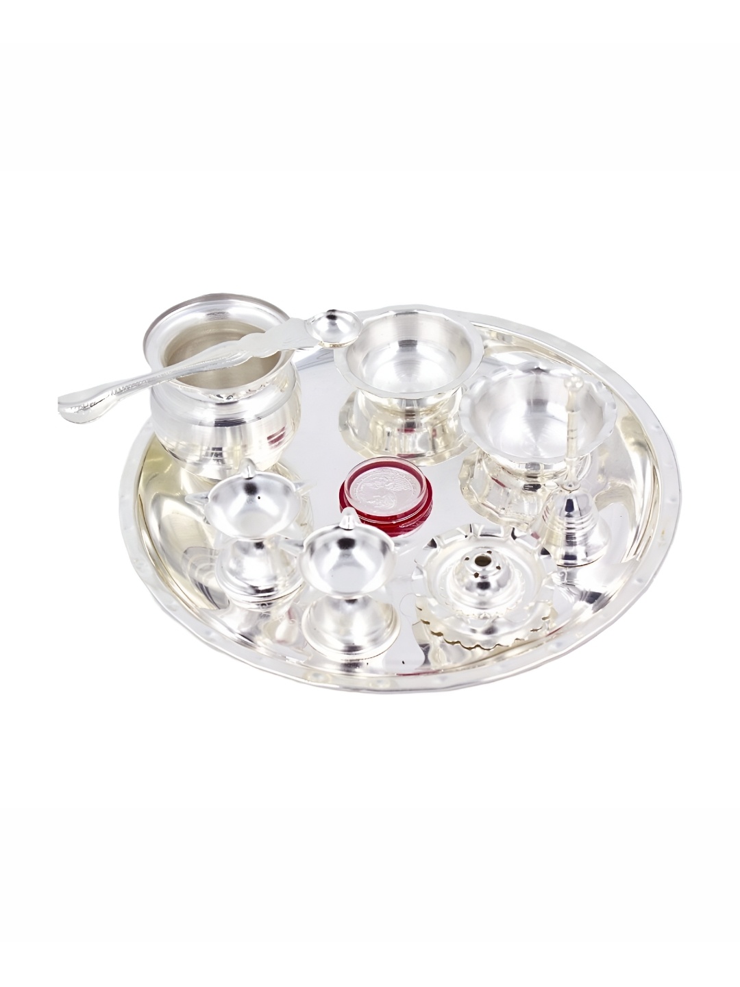 

ojas Grey Metal Pooja Thali, Silver