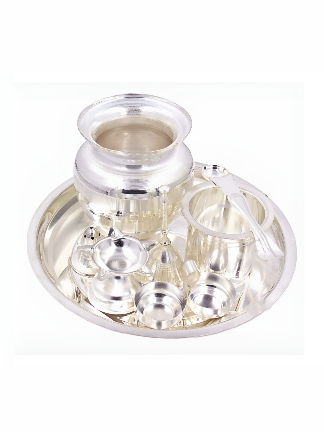 

ojas Grey Metal Pooja Thali, Silver