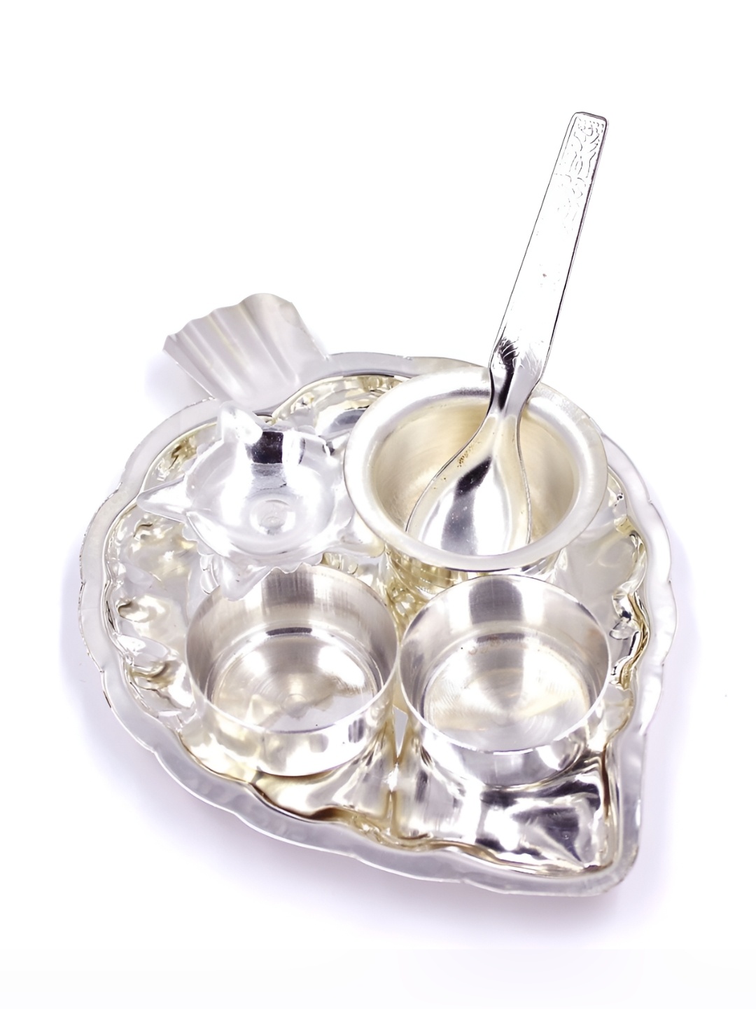 

ojas Grey Metal Pooja Thali, Silver