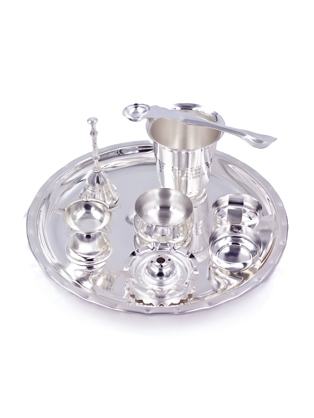 

ojas Grey Metal Pooja Thali, Silver