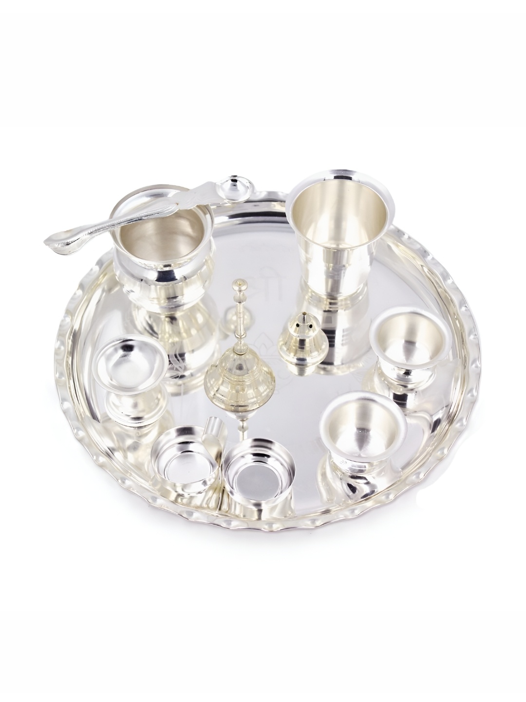 

ojas Grey Metal Pooja Thali, Silver