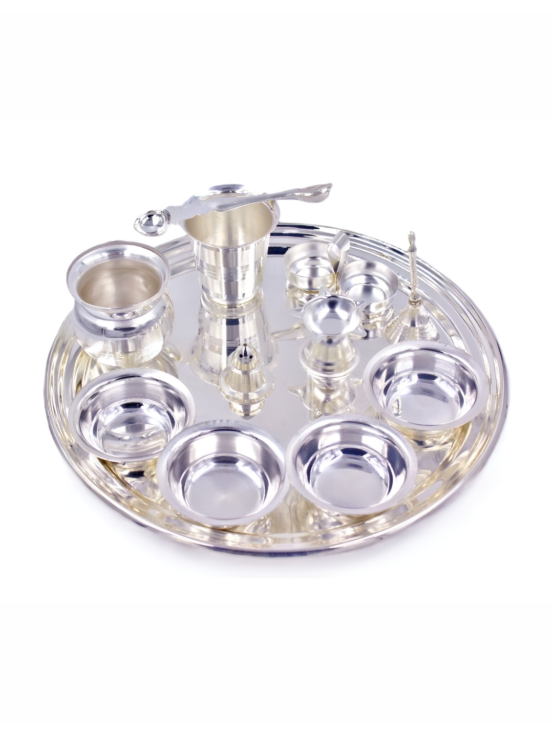 

ojas Grey Metal Pooja Thali, Silver