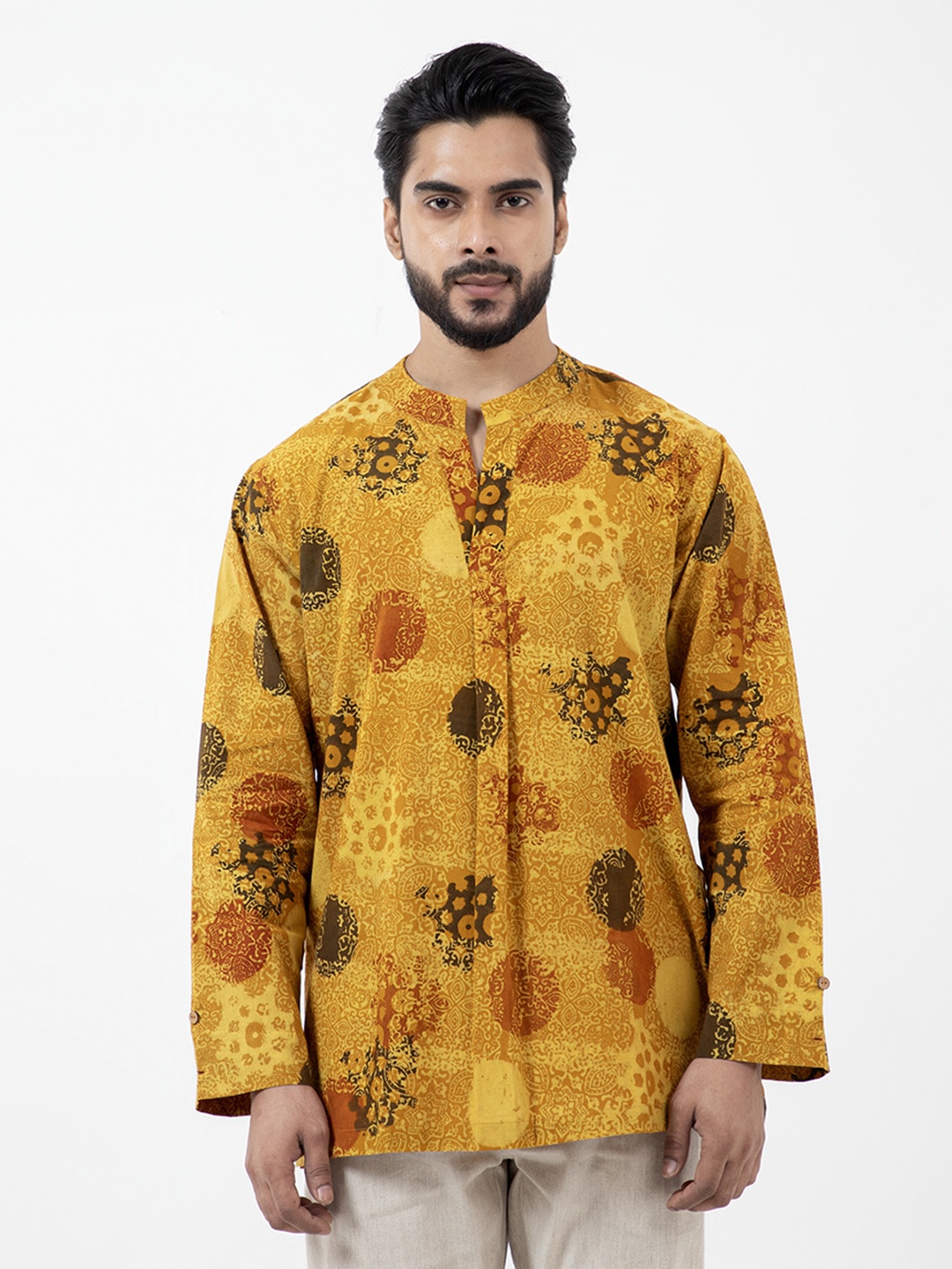 

Inkriti Hand Block Printed Ajrakh Sunshine Forever Kurta, Yellow