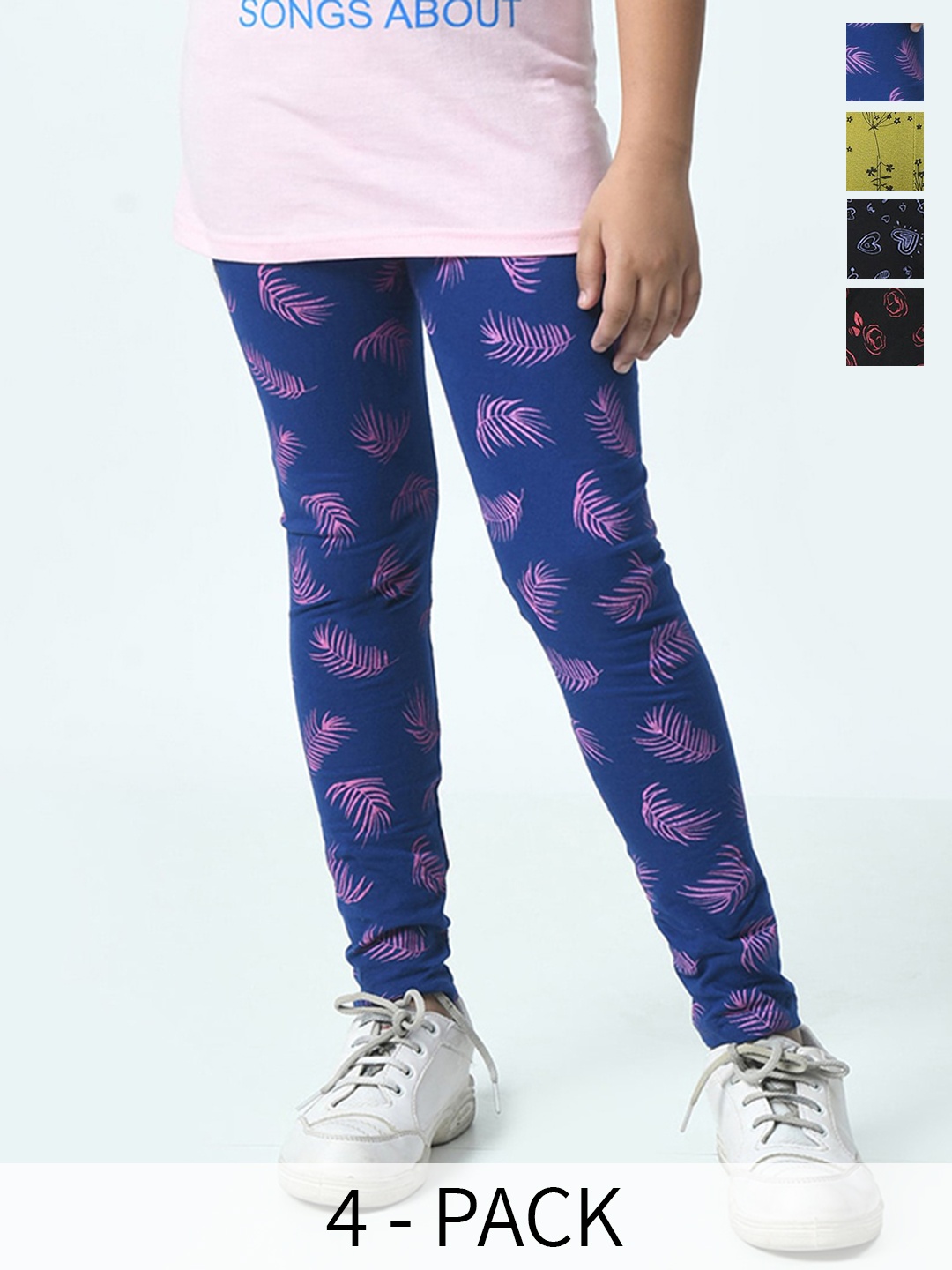 

BAESD Girls Pack Of 4 Printed Pure Cotton Ankle Length Leggings, Blue