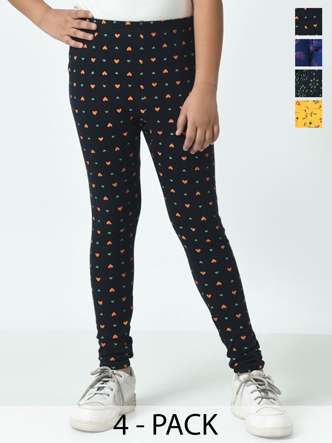 

BAESD Girls Pack Of 4 Printed Pure Cotton Ankle Length Leggings, Blue