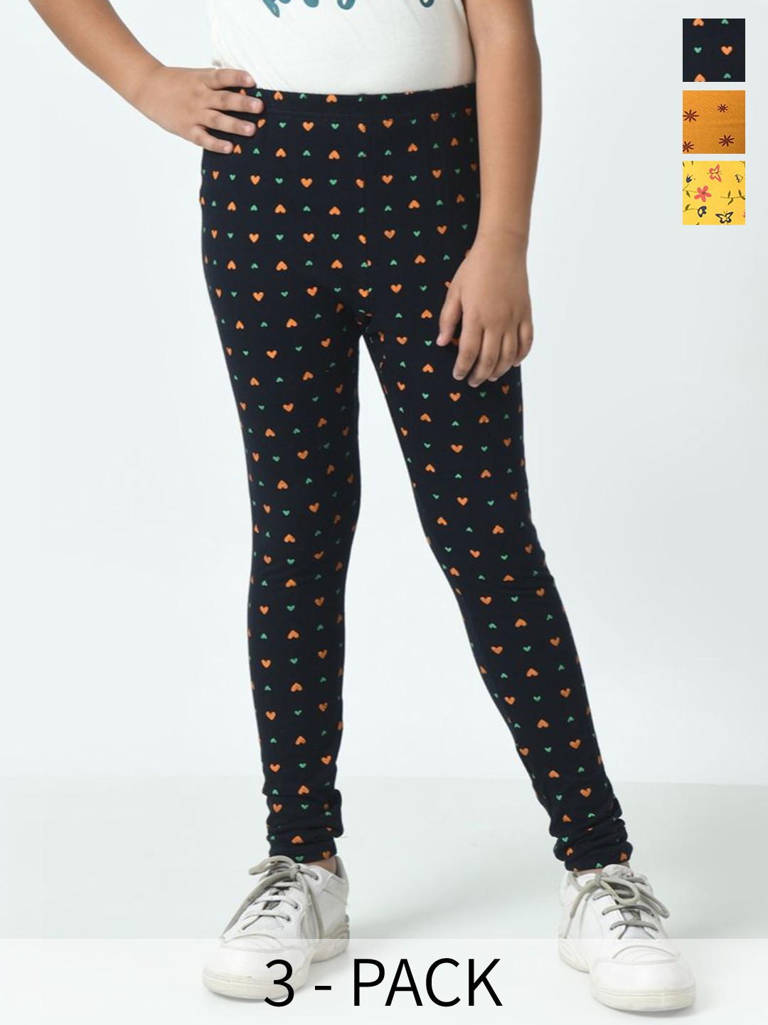 

BAESD Girls Pack Of 3 Printed Pure Cotton Ankle Length Leggings, Yellow