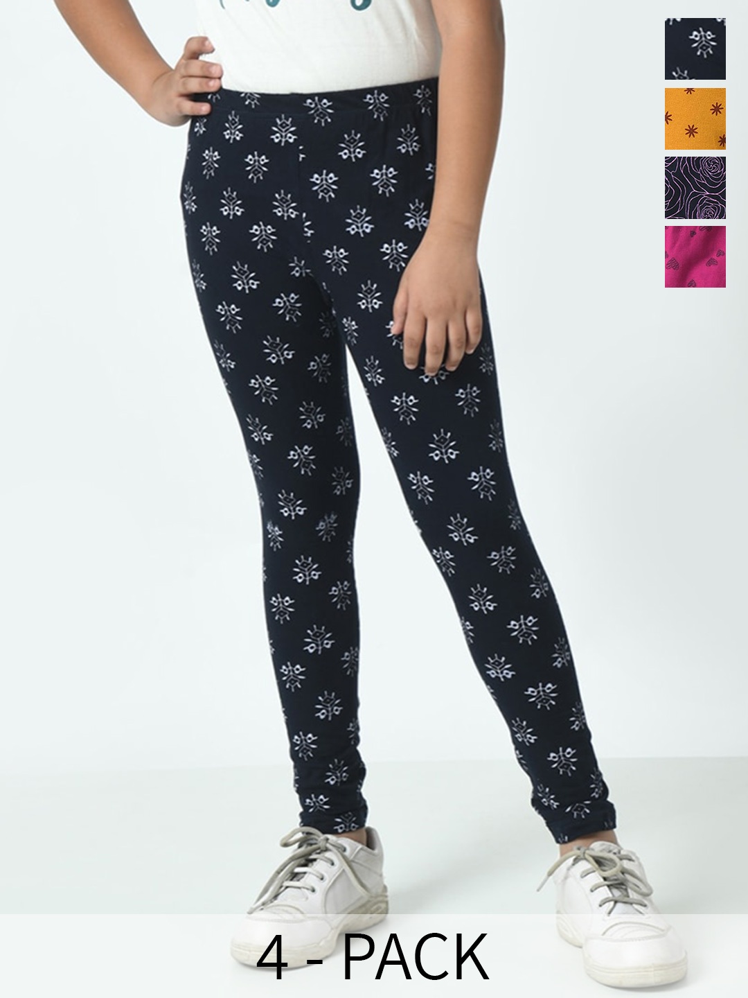 

BAESD Pack of 4 Pure Cotton Allover Printed Ankle-Length Leggings, Purple