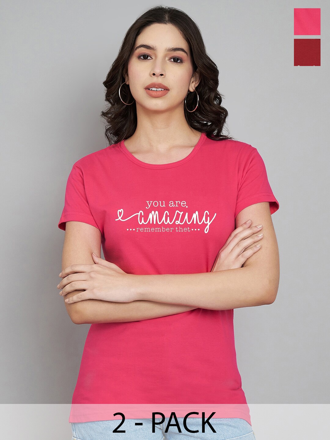 

Trend Level Women Typography 2 Printed Applique T-shirt, Magenta