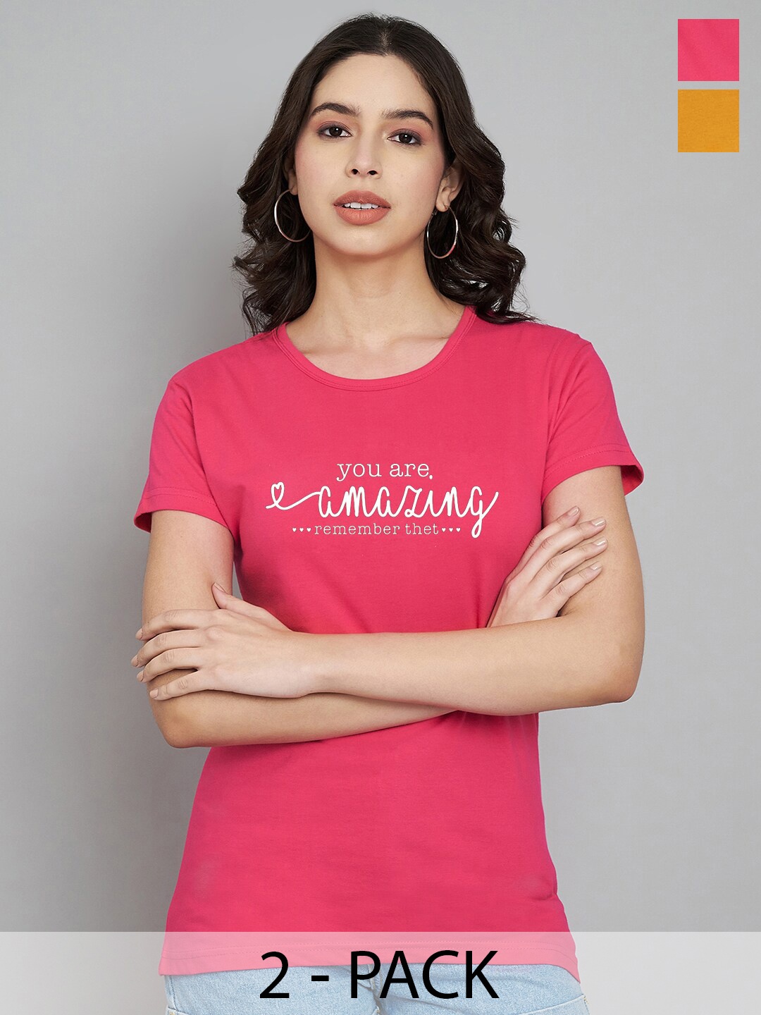 Trend Level Women Typography 2 Printed Applique T-shirt, Magenta