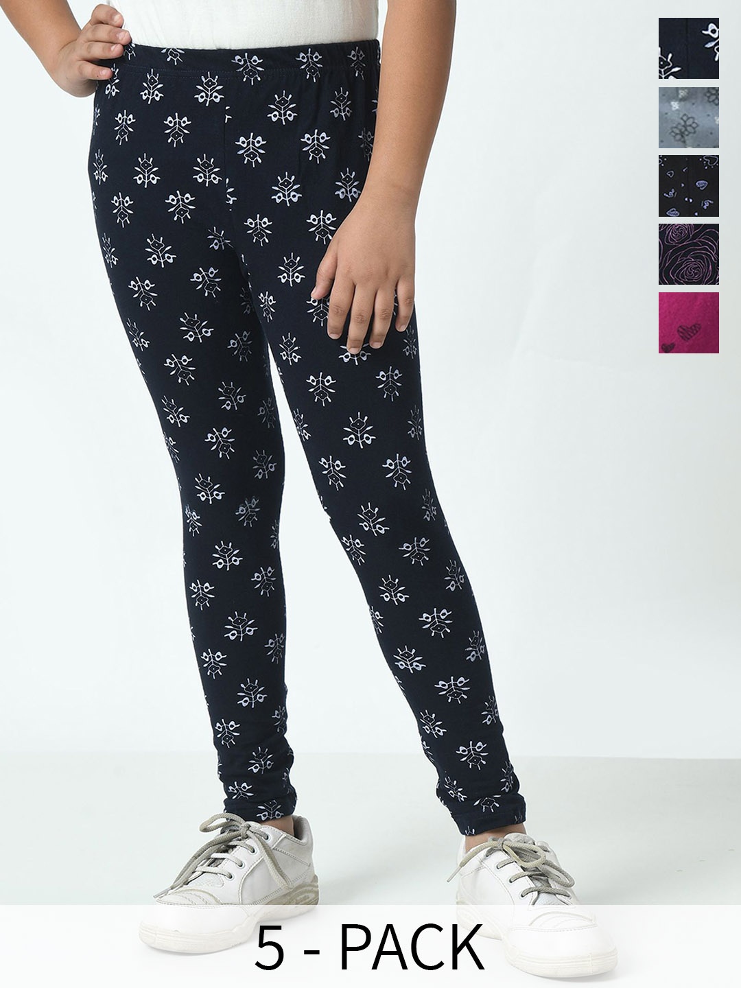 

BAESD Pack Of 5 Printed Cotton Ankle-Length Leggings, Rose