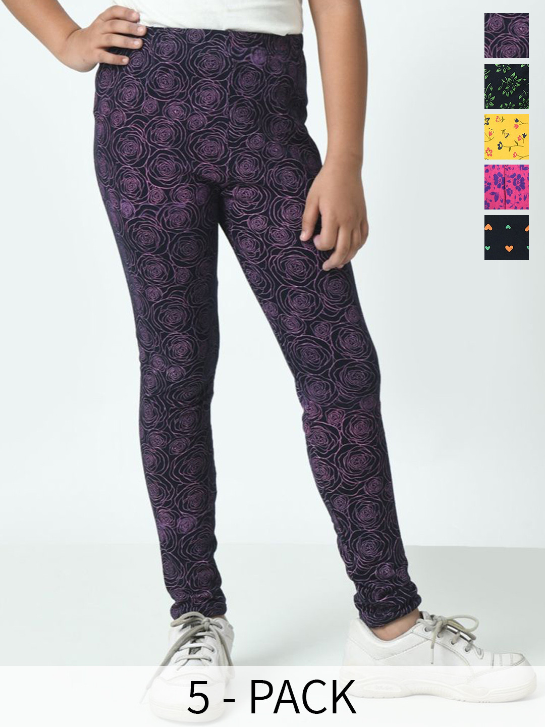 

BAESD Pack Of 5 Printed Cotton Ankle-Length Leggings, Multi