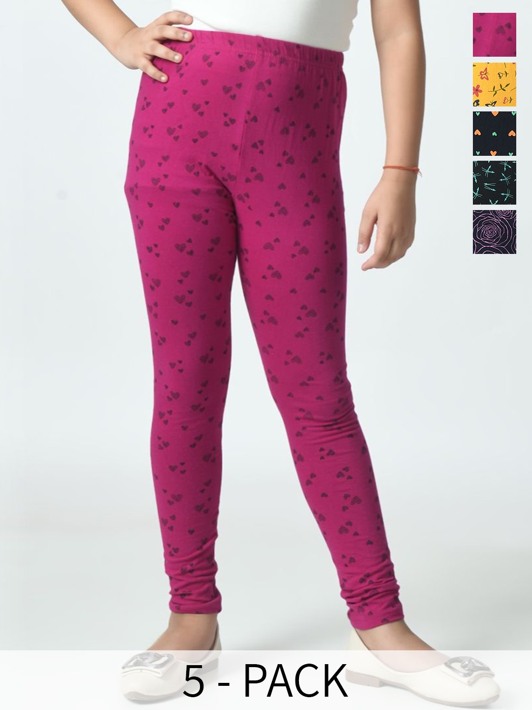 

BAESD Pack Of 5 Printed Cotton Ankle-Length Leggings, Pink