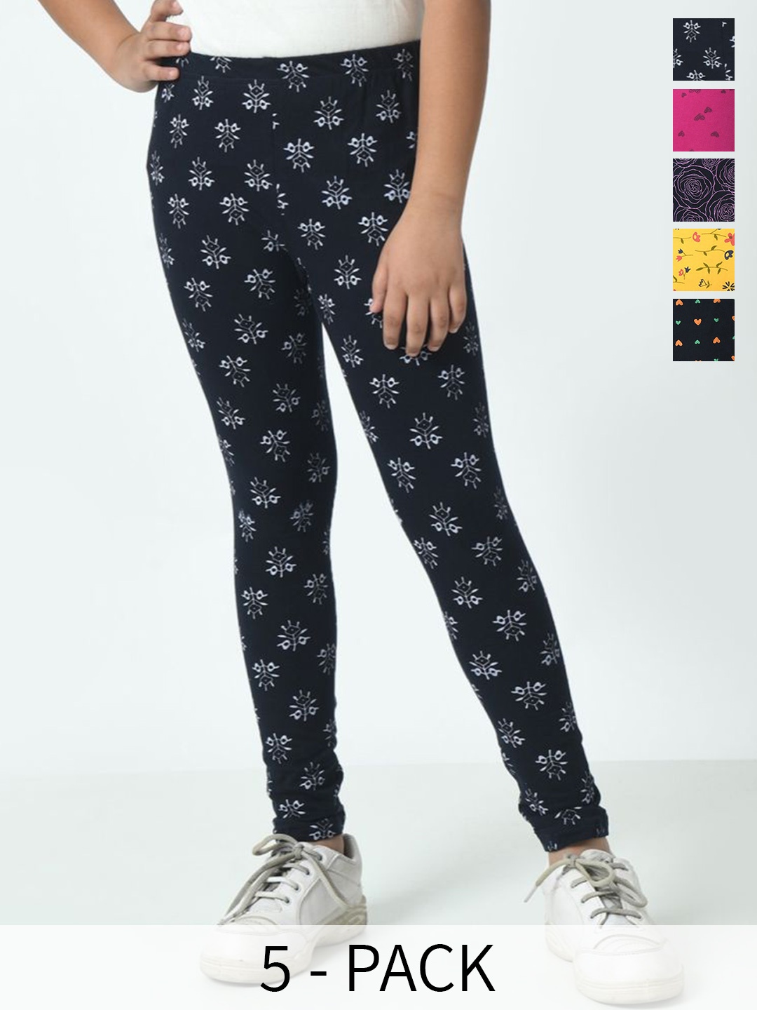 

BAESD Pack Of 5 Printed Cotton Ankle-Length Leggings, Black