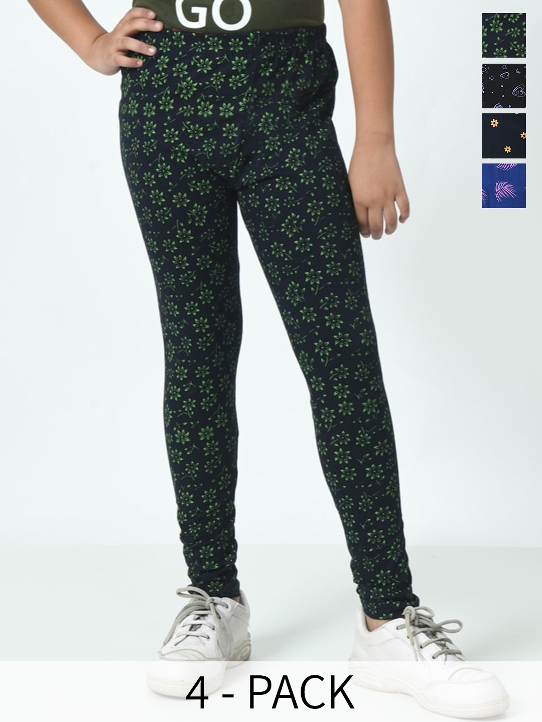 

BAESD Pack Of 4 Printed Cotton Ankle-Length Leggings, Black