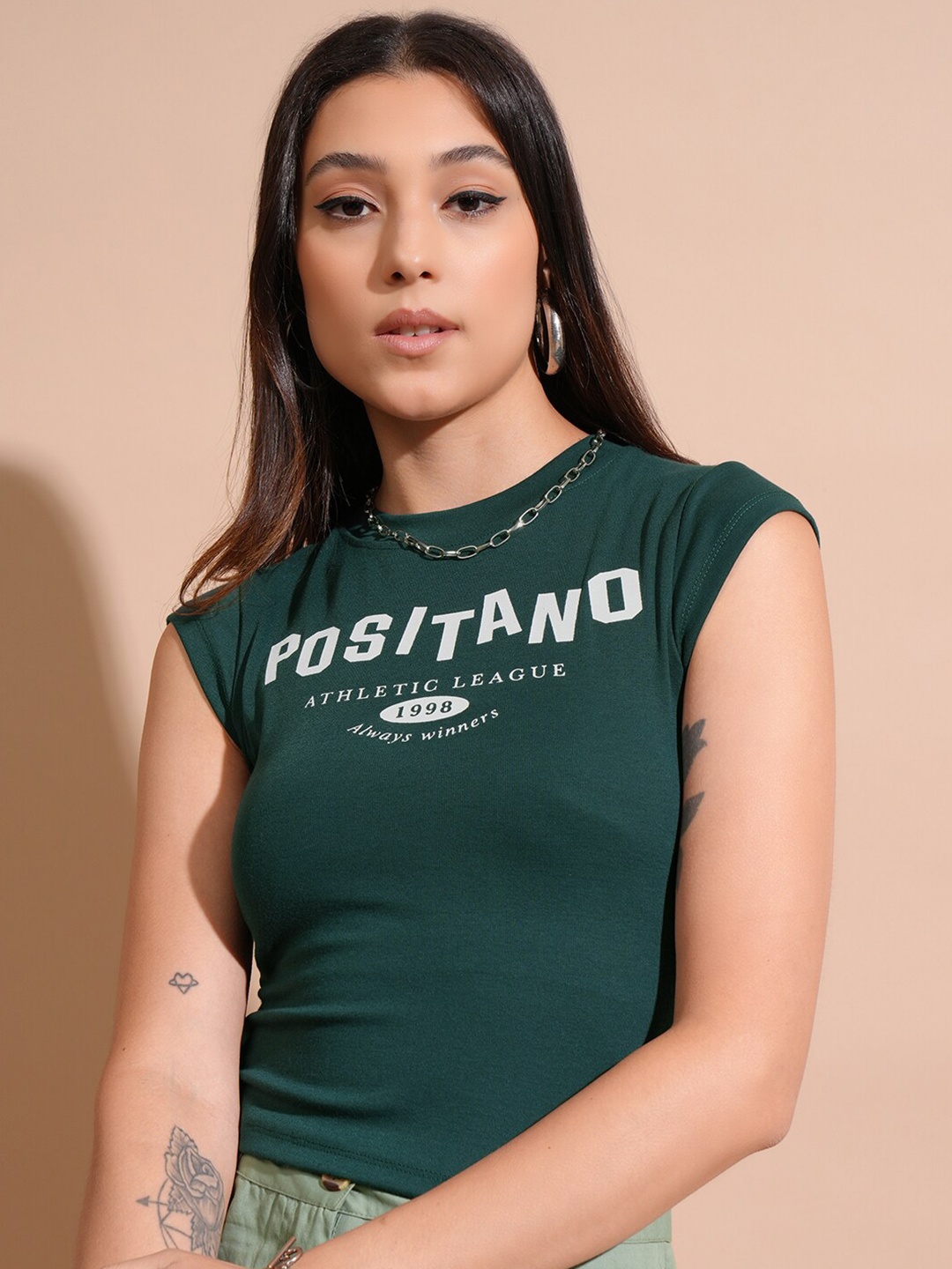 

Street By Tokyo Talkies Women Print Crop Top, Green