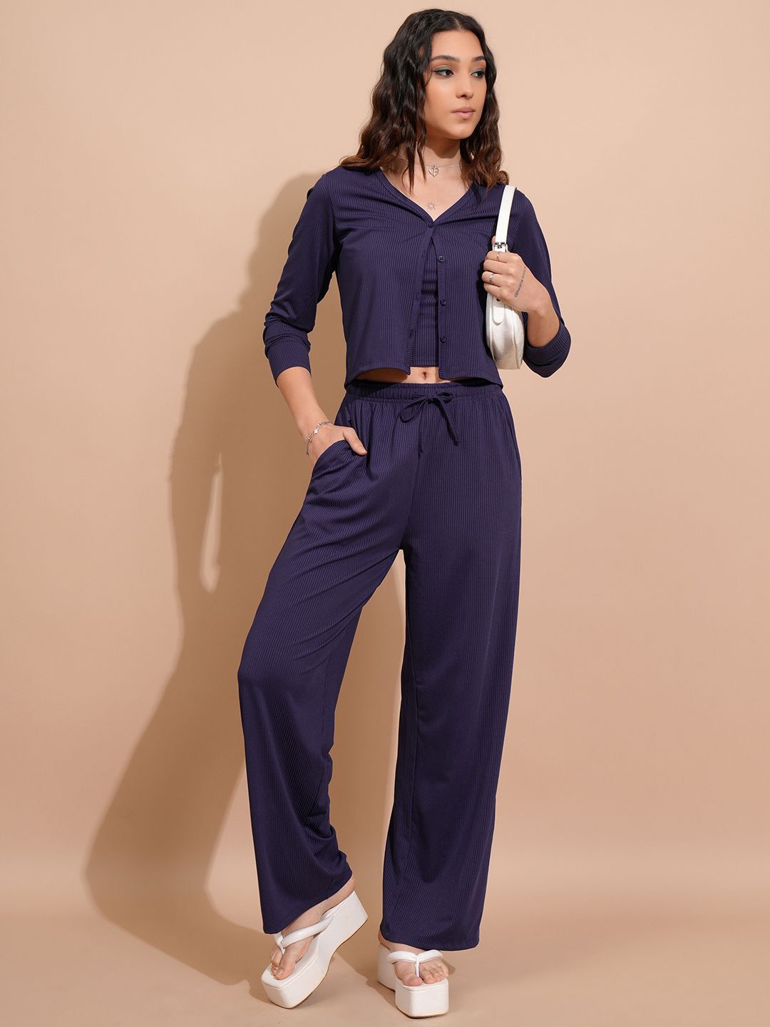 

Tokyo Talkies Ribbed Top & Cargo Trouser Co-Ords, Purple