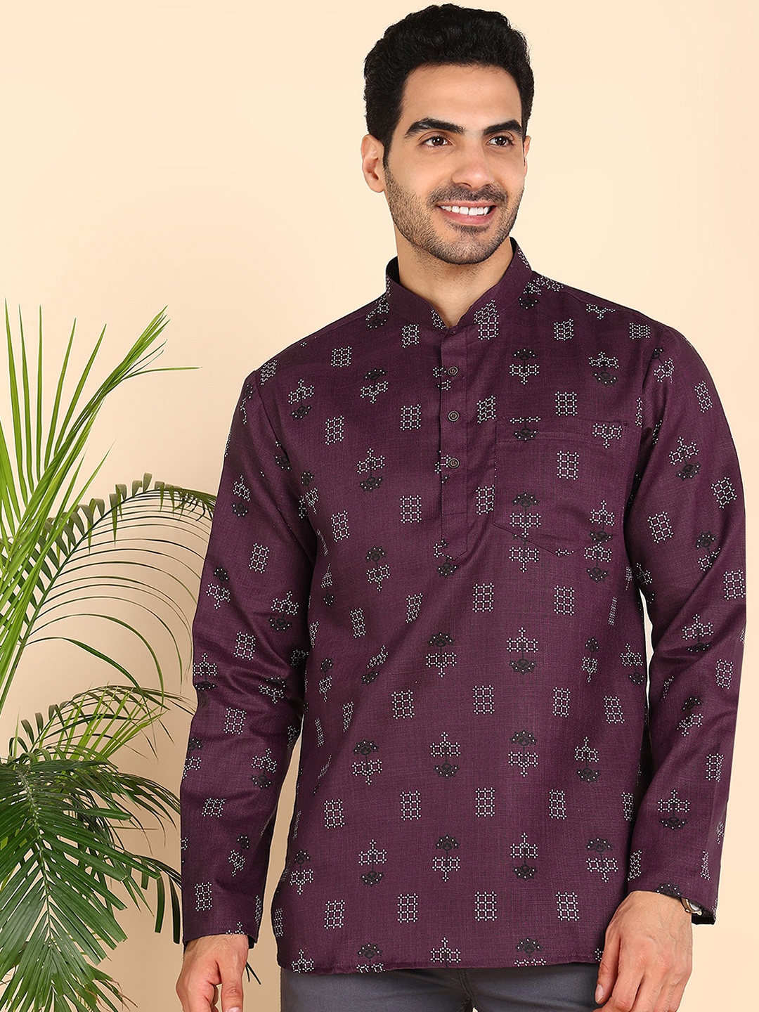 

Anouk Men Ethnic Motifs Printed Chikankari Kurta, Purple