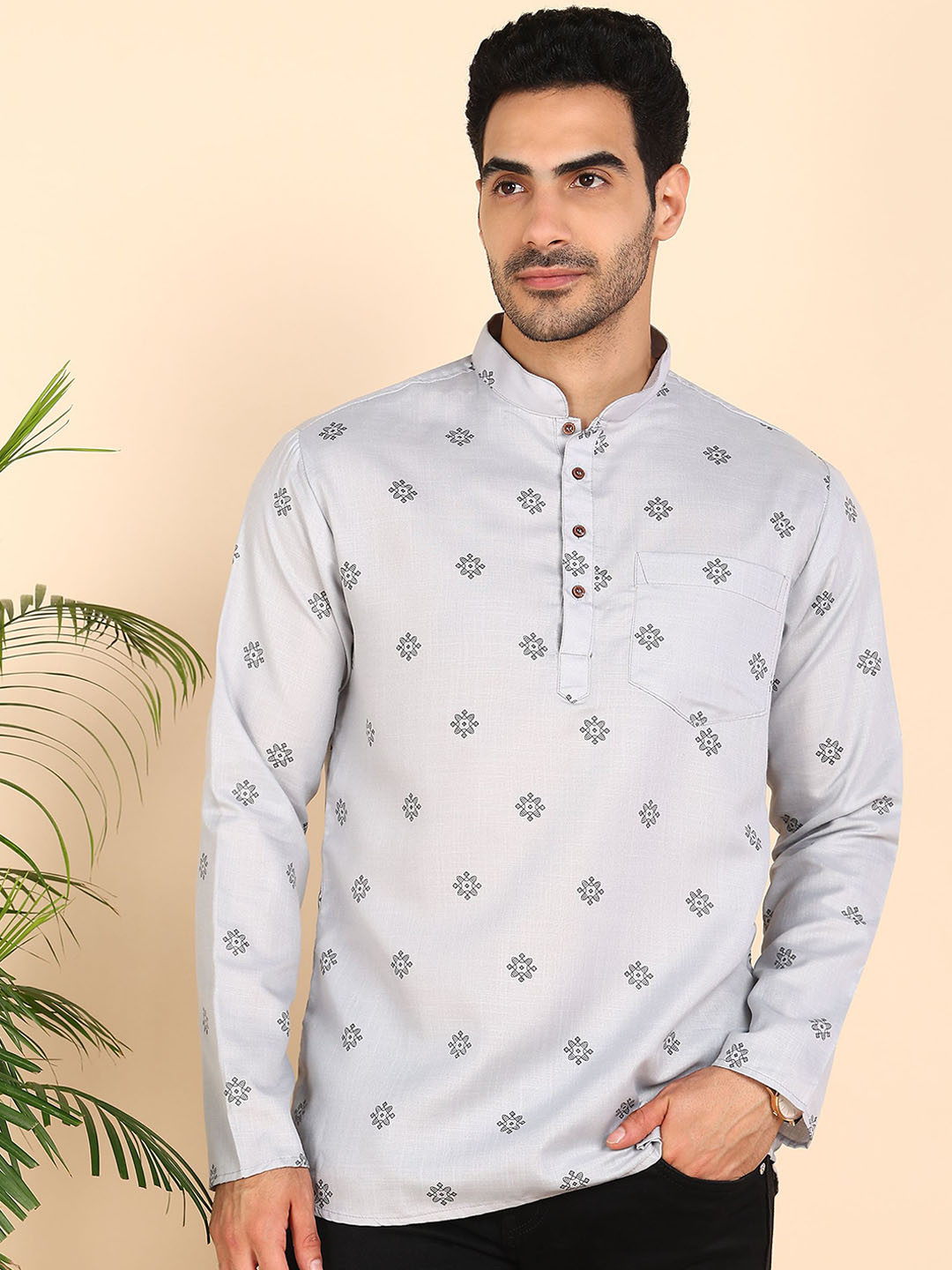 

Anouk Men Geometric Printed Kurta, Grey