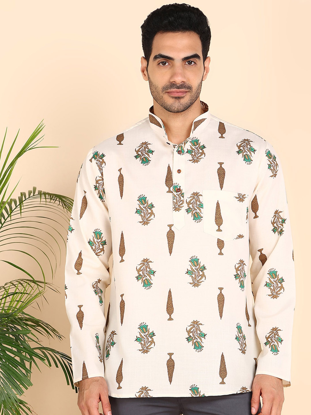 

Anouk Men Floral Printed Kurta, Cream