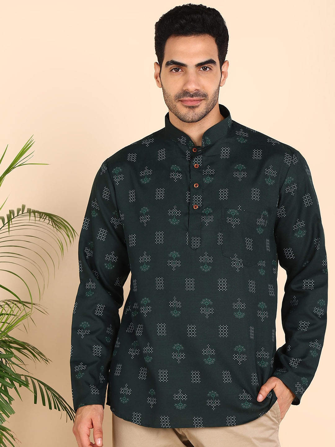 

Anouk Men Geometric Printed Kurta, Green