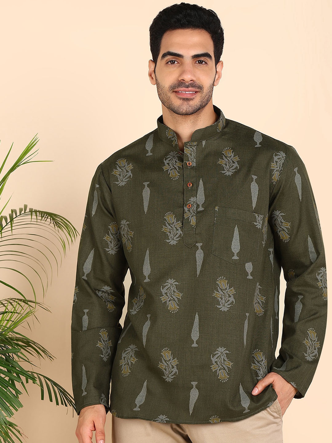 

Anouk Men Ethnic Motifs Printed Sequinned Kurta, Green