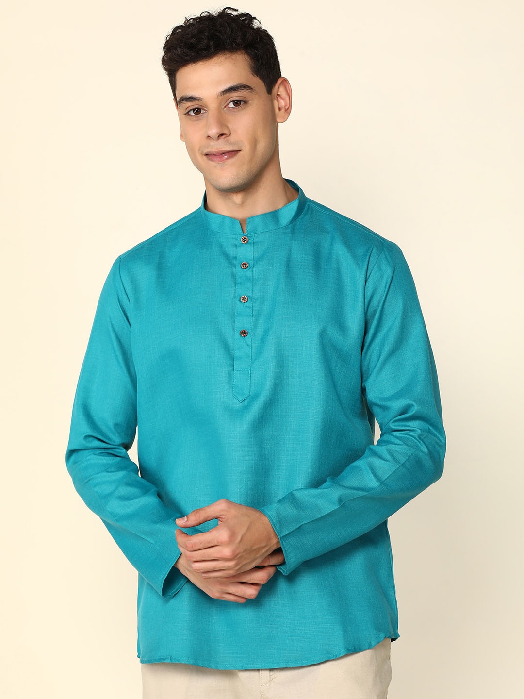 

Anouk Men Solid Short Kurta, Turquoise blue