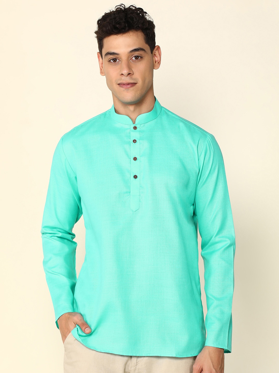 

Anouk Men Thread Work Long Sleeves Straight Kurta, Green