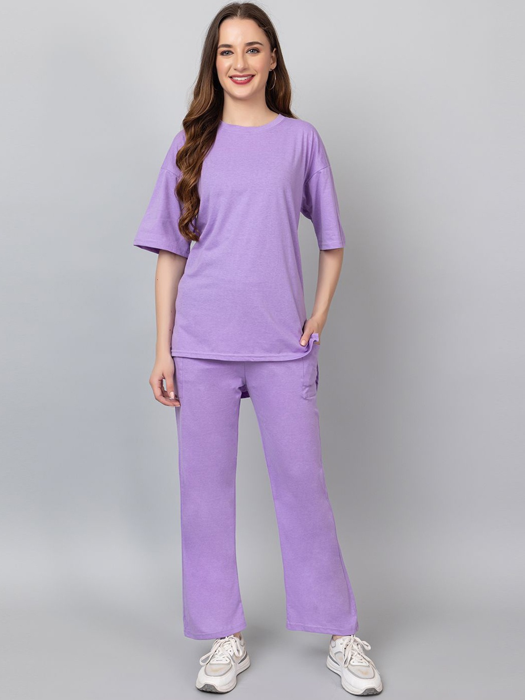 

TYSORT Women Round-Neck Short Sleeve Top & Trouser Co-Ords, Lavender