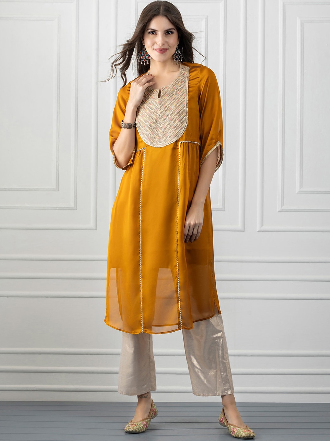 

SHAYE Women Yoke Design Kurta, Mustard