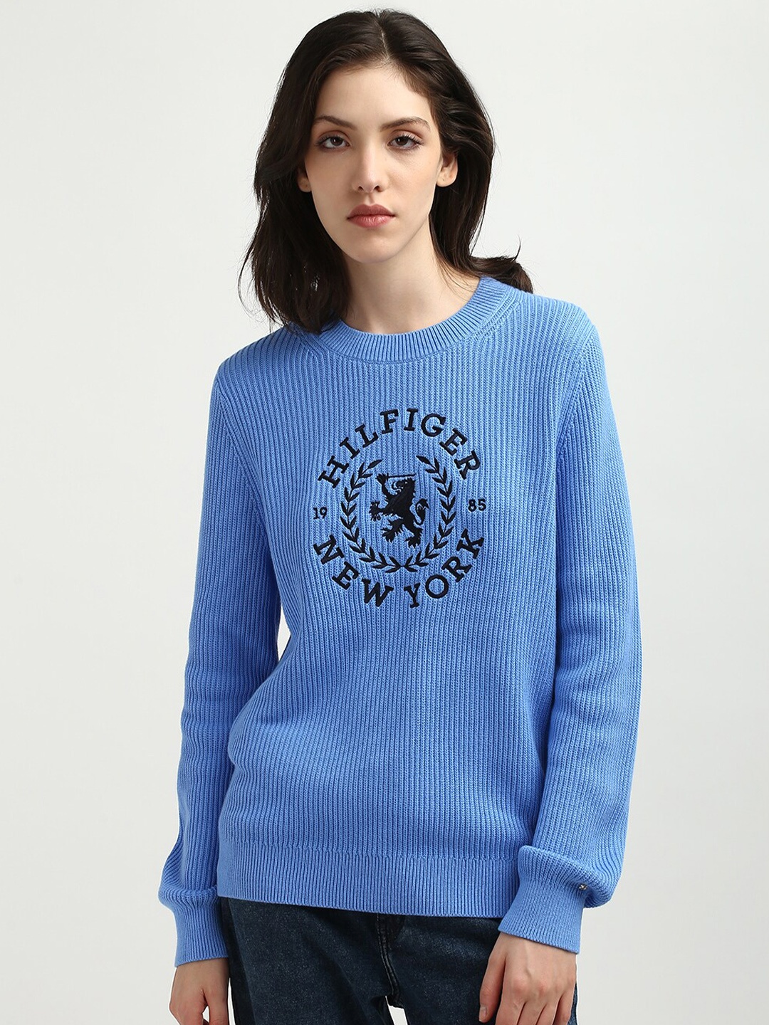 

Tommy Hilfiger Women Embroidered Pullover Sweaters, Blue