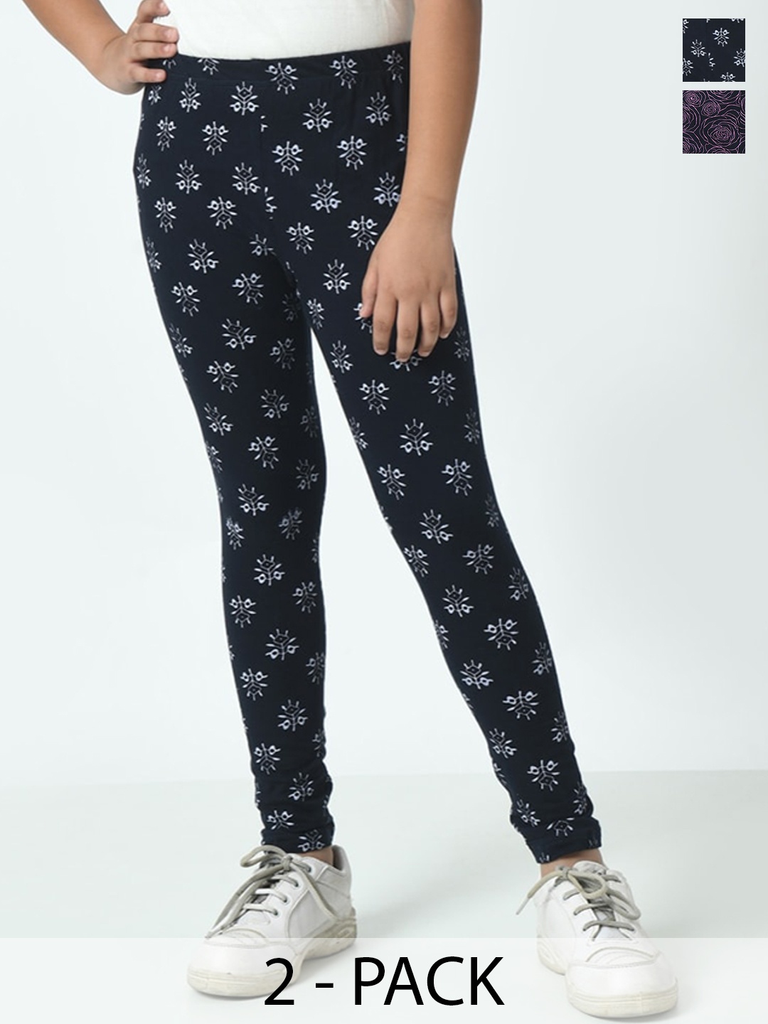 

BAESD Girls Pack Of 2 Printed Pure Cotton Ankle Length Leggings, Black
