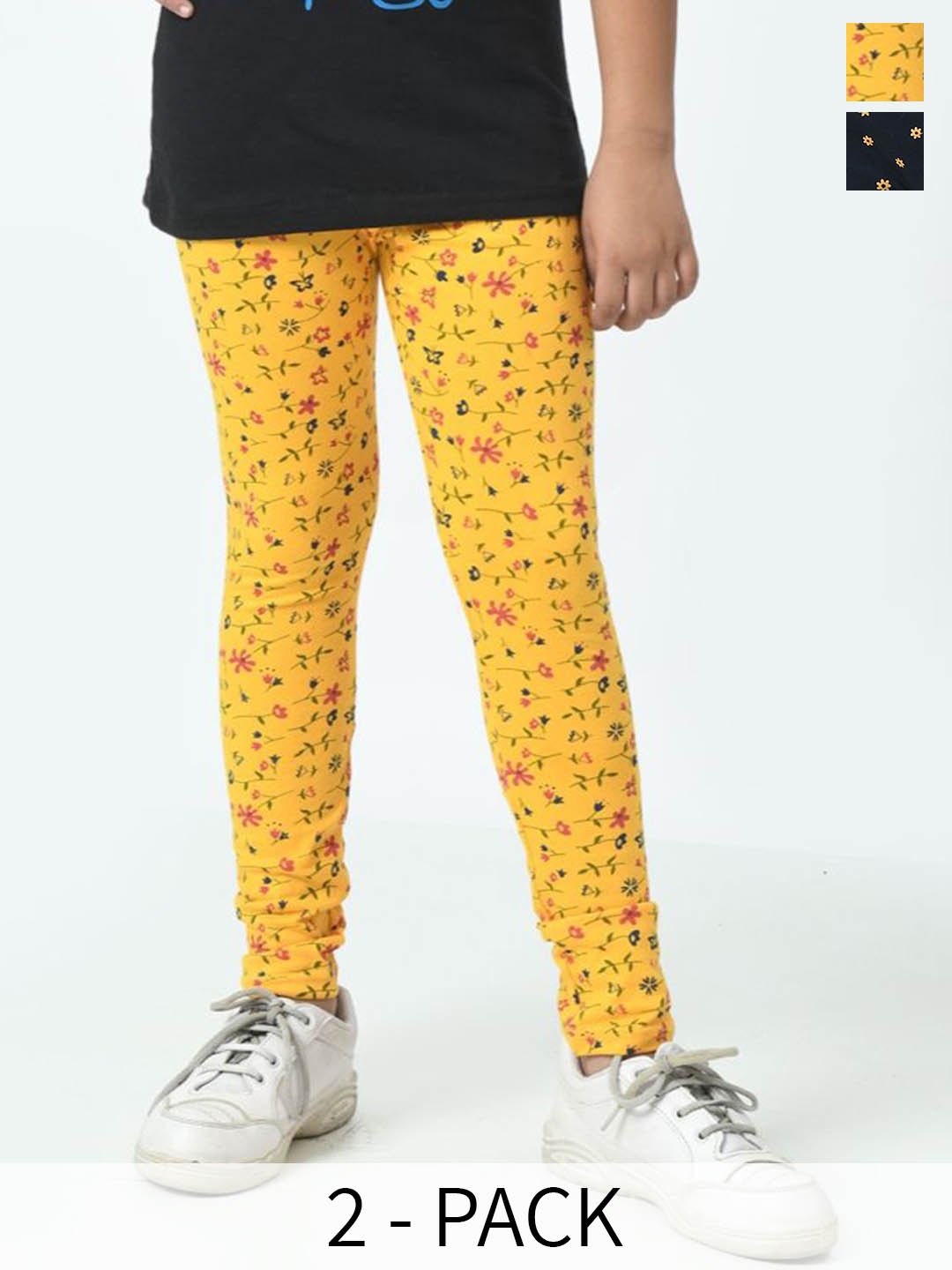 

BAESD Girls Pack Of 2 Printed Pure Cotton Ankle Length Leggings, Yellow