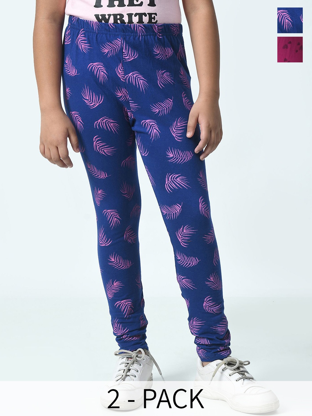 

BAESD Girls Pack Of 2 Printed Pure Cotton Ankle Length Leggings, Pink