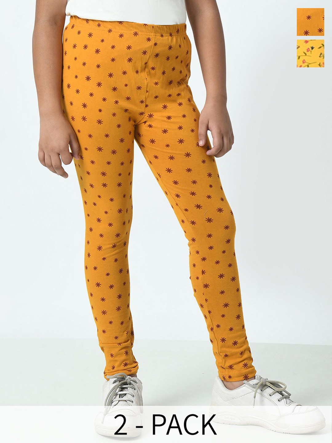 

BAESD Girls Pack Of 2 Printed Pure Cotton Ankle Length Leggings, Yellow