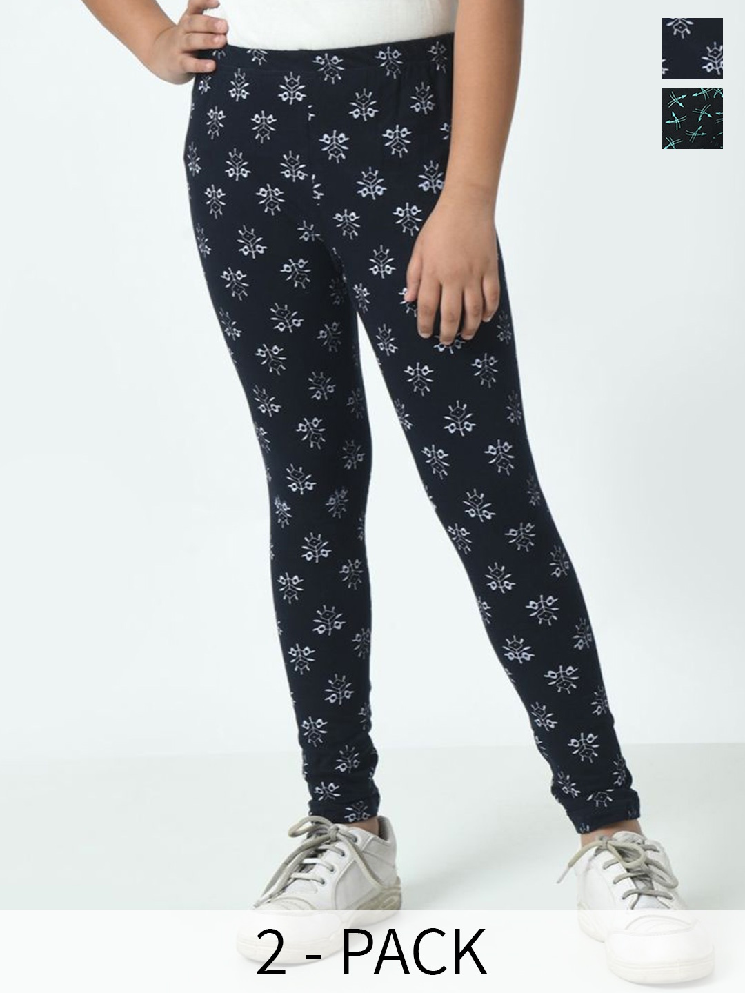 

BAESD Girls Pack Of 2 Printed Pure Cotton Ankle Length Leggings, Black