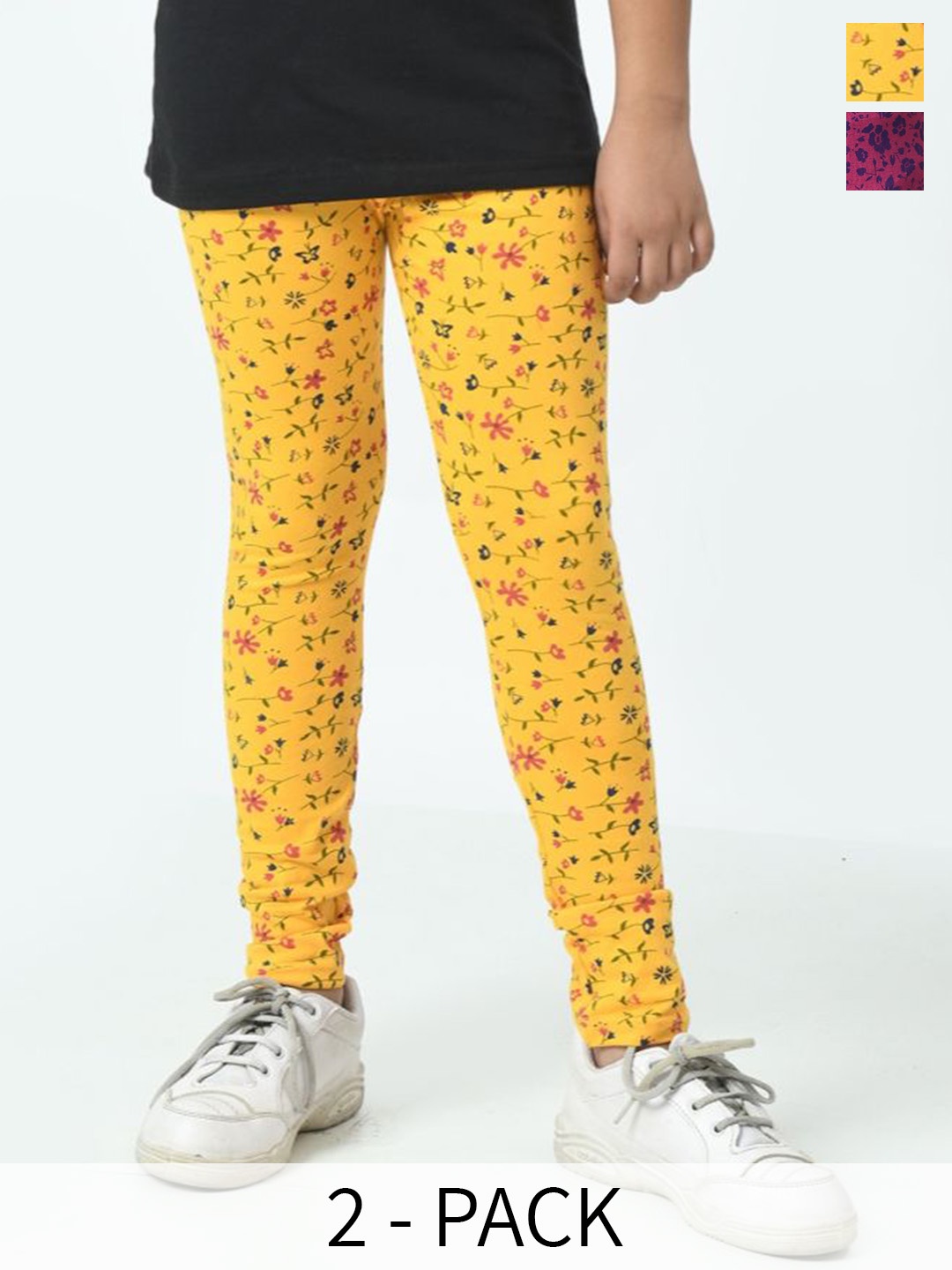 

BAESD Girls Pack Of 2 Printed Pure Cotton Ankle Length Leggings, Yellow
