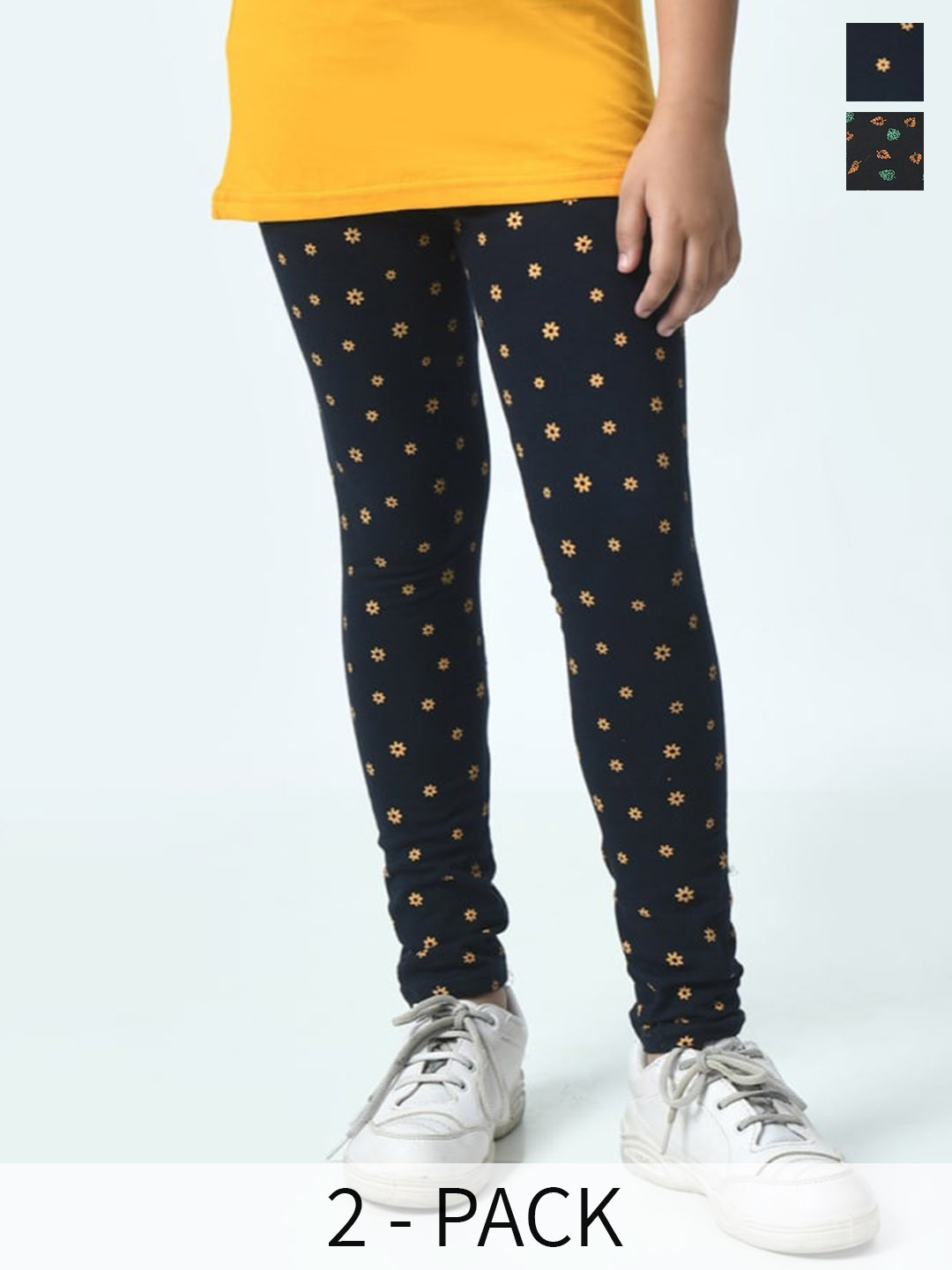 

BAESD Girls Pack Of 2 Printed Pure Cotton Ankle Length Leggings, Black