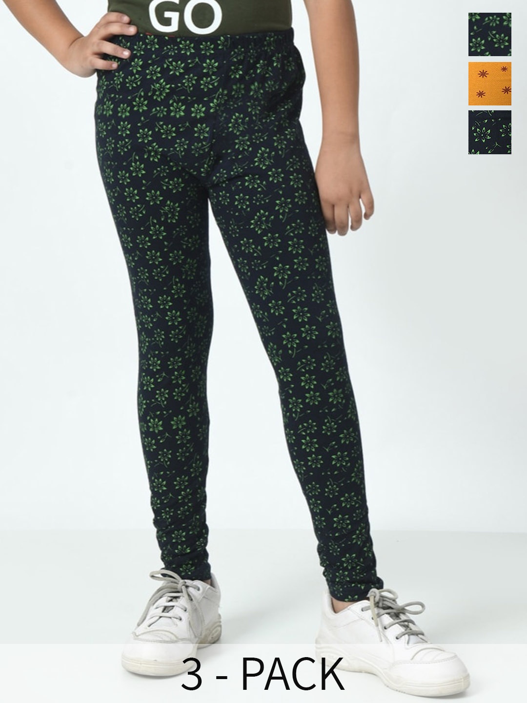 

BAESD Girls Pack Of 3 Printed Pure Cotton Ankle Length Leggings, Black