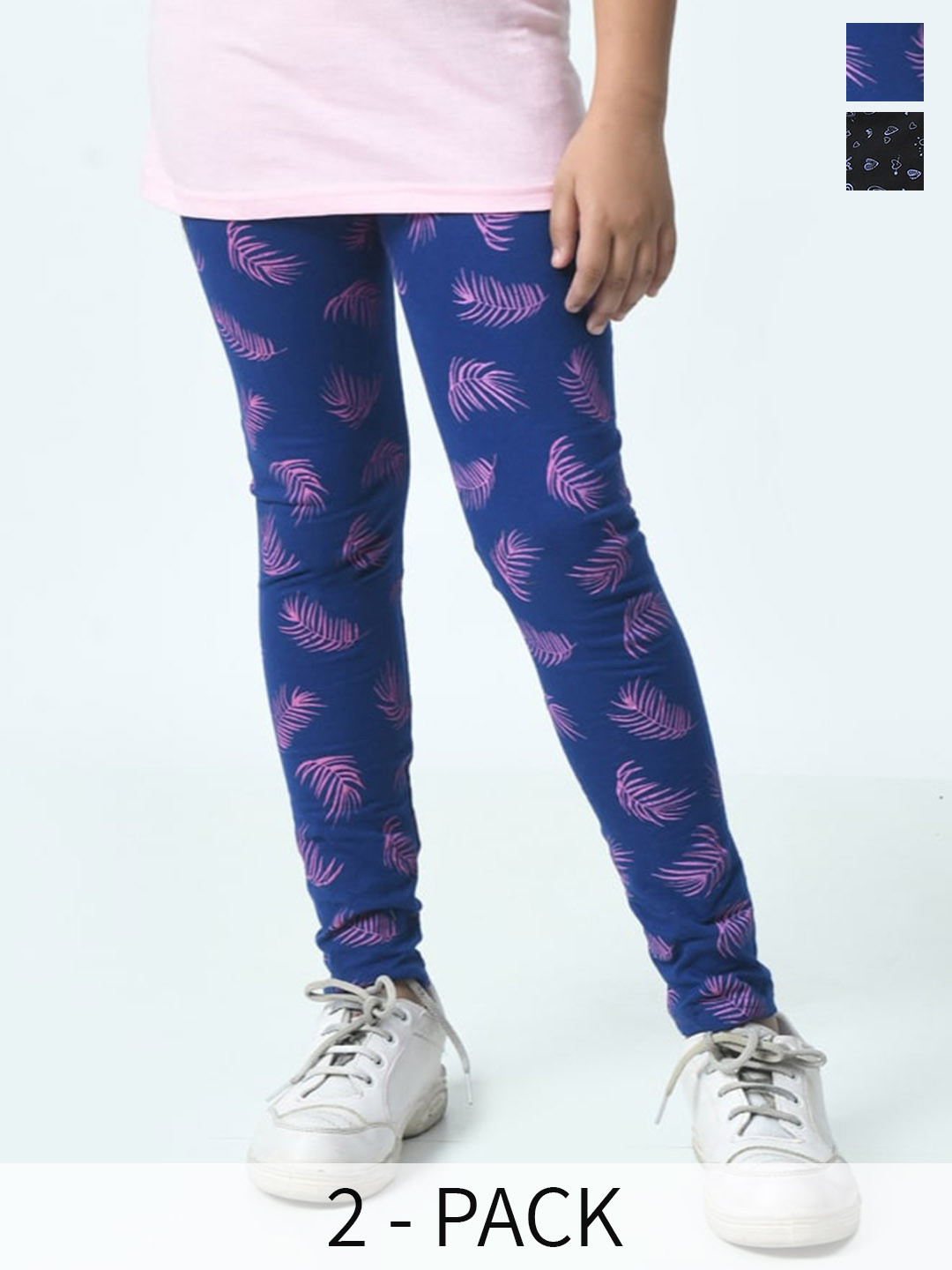 

BAESD Girls Pack Of 2 Printed Pure Cotton Ankle Length Leggings, Blue