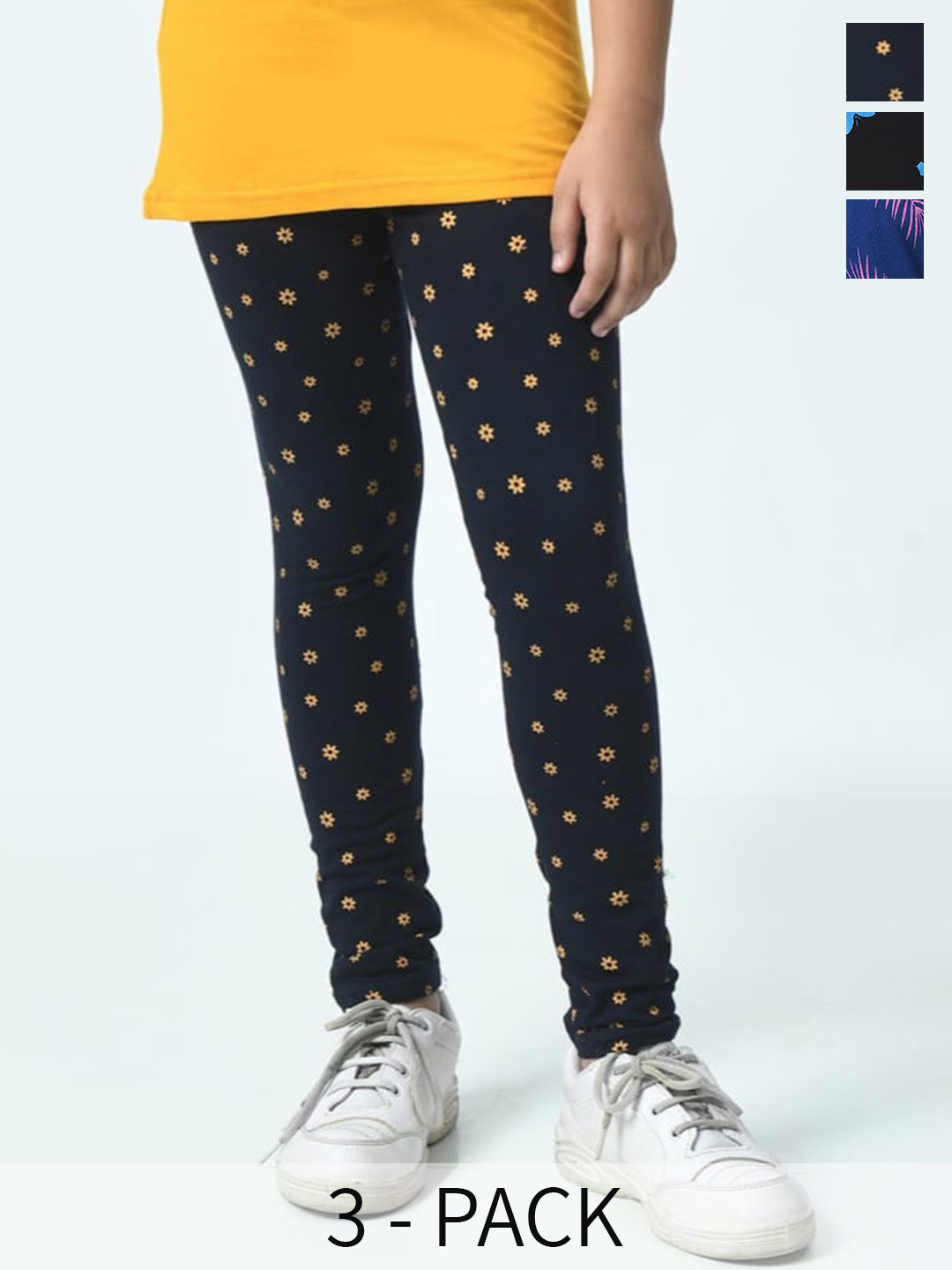 

BAESD Girls Pack Of 3 Printed Pure Cotton Ankle Length Leggings, Black