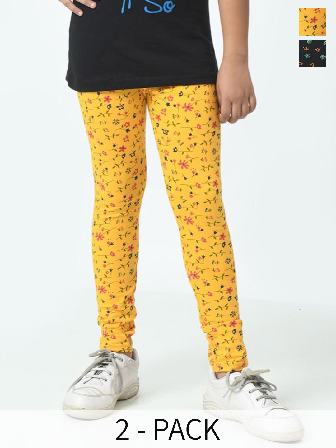 

BAESD Girls Pack Of 2 Printed Pure Cotton Ankle Length Leggings, Yellow